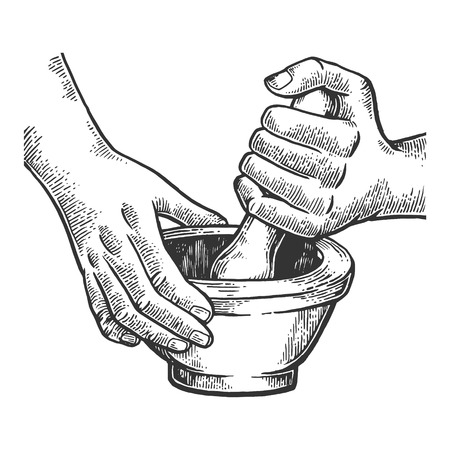 Mortar and pestle engraving vector illustrationの写真素材