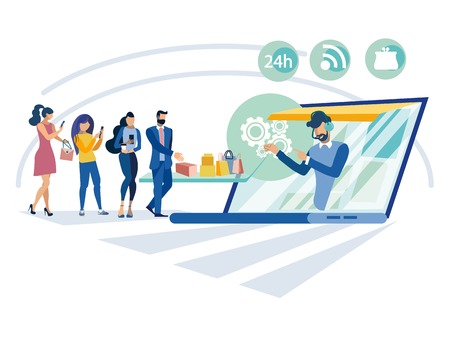 Internet technology metaphor. Business work situation in flat style. Cartoon vector illustrationのイラスト素材