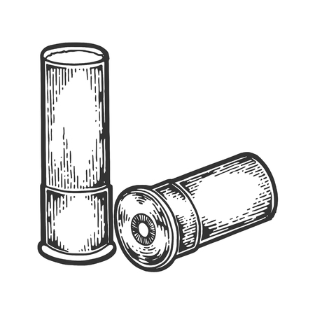 Shotgun hunting firearms cartridge engraving vector illustration. Scratch board style imitation....