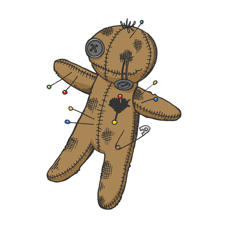 Voodoo doll color sketch engraving vector illustration. Scratch board style imitation. Hand drawn image.のイラスト素材