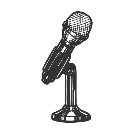 Microphone device sketch engraving vector illustration. Scratch board style imitation. Hand drawn image.のイラスト素材