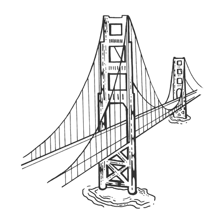 Golden Gate Bridge sketch engraving vector illustration. Scratch board style imitation. Black and...