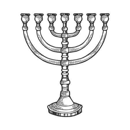 Menorah ancient Hebrew lampstand religion symbol line art sketch engraving vector illustration. Scratch board style imitation. Hand drawn image.のイラスト素材