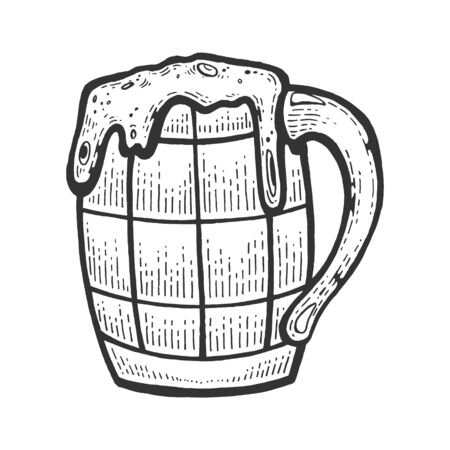 Beer in mug cup sketch engraving vector illustration. Scratch board style imitation. Black and white hand drawn image.のイラスト素材