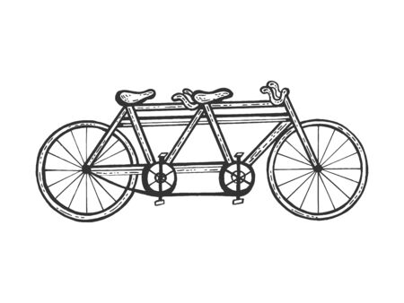 Bicycle tandem sketch engraving vector illustration. Scratch board style imitation. Black and white hand drawn image.のイラスト素材