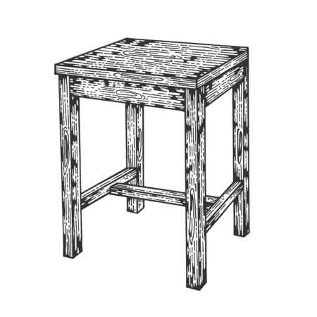 Stool wooden tabouret chair sketch engraving vector illustration. Scratch board style imitation. Hand drawn image.のイラスト素材