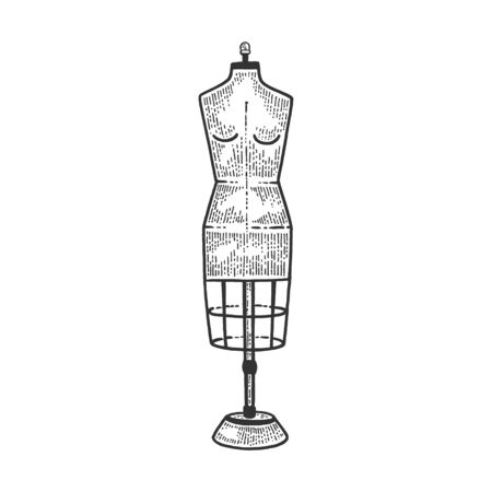 Dress form tailor sewing mannequin sketch engraving vector illustration. Tee shirt apparel print design. Scratch board style imitation.のイラスト素材