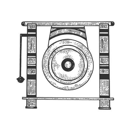 Gong musical percussion instrument circular metal disc sketch engraving vector illustrationのイラスト素材