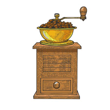 Coffee grinder sketch engraving vector illustration. Scratch board style imitation. Black and white hand drawn image.のイラスト素材