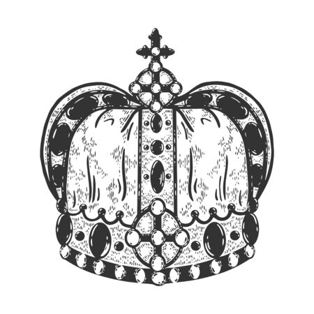 Royal crown sketch engraving vector illustration. T-shirt apparel print design. Scratch board imitation. Black and white hand drawn image.のイラスト素材