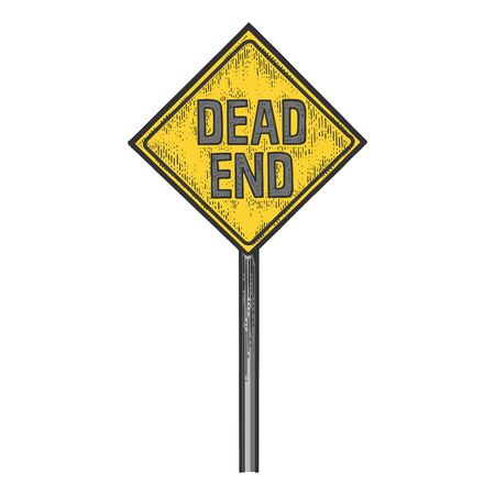 Dead end road sign sketch engraving vector illustration. T-shirt apparel print design. Scratch board style imitation. Black and white hand drawn image.のイラスト素材