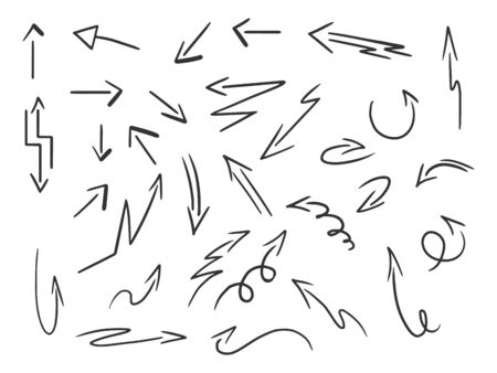 Doodle arrow set sketch engraving vector illustration. Romantic love lovesickness symbol. T-shirt apparel print design. Scratch board imitation. Black and white hand drawn image.のイラスト素材