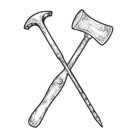 Lobotomy Tool Set Orbitoclast and hammer sketch engraving vector illustration. T-shirt apparel print design. Scratch board imitation. Black and white hand drawn image.のイラスト素材