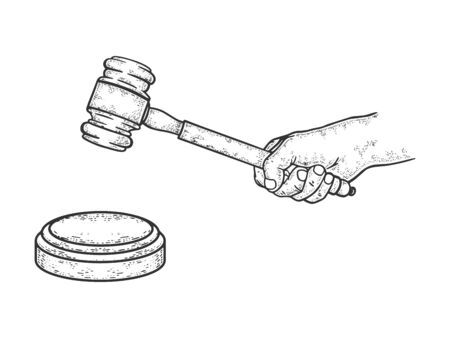Judge gavel sketch engraving vector illustration. T-shirt apparel print design. Scratch board style imitation. Hand drawn image.のイラスト素材