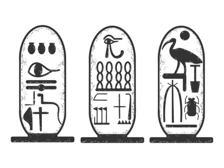Ancient Egyptian Cartouche sketch engraving vector illustration. T-shirt apparel print design. Scratch board imitation. Black and white hand drawn image.のイラスト素材