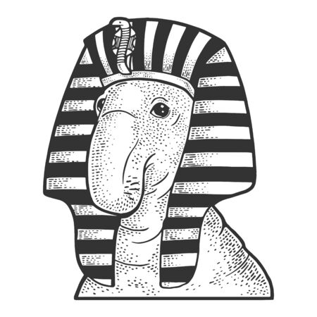 Elephant seal in headdress of egyptian pharaoh sketch engraving vector illustration. T-shirt apparel print design. Scratch board imitation. Black and white hand drawn image.のイラスト素材