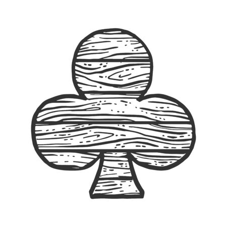 Wooden Clubs suit playing card sign sketch engraving vector illustration. T-shirt apparel print design. Scratch board imitation. Black and white hand drawn image.のイラスト素材
