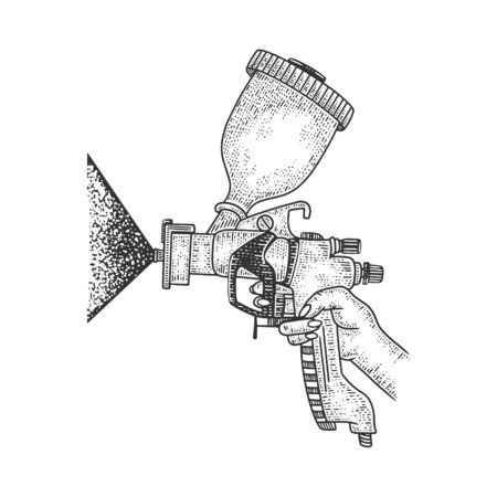 airbrush in hand sketch engraving vector illustration. T-shirt apparel print design. Scratch board imitation. Black and white hand drawn image.のイラスト素材