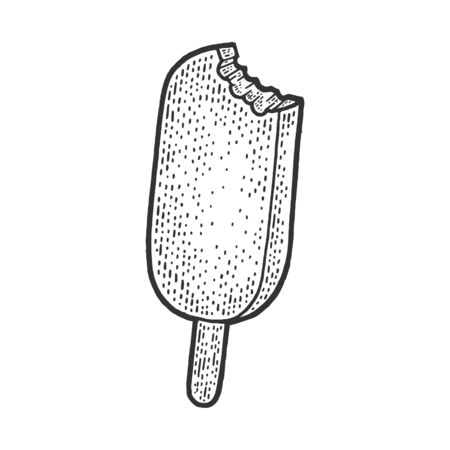 Ice cream bar chocolade glazed sketch engraving vector illustration. T-shirt apparel print design. Scratch board imitation. Black and white hand drawn image.のイラスト素材