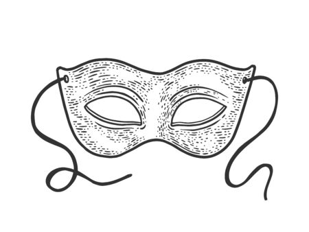 masquerade carnival mask sketch engraving vector illustration. T-shirt apparel print design. Scratch board imitation. Black and white hand drawn image.のイラスト素材