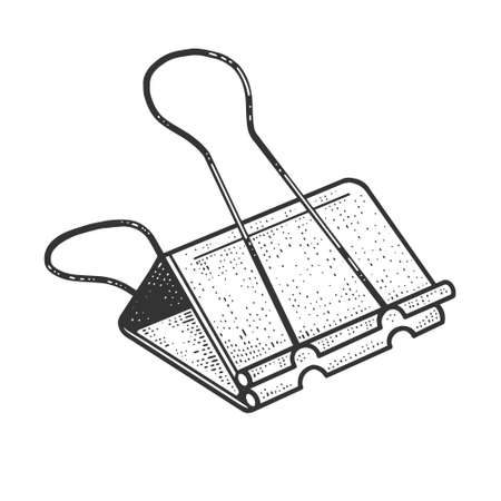 Binder clip sketch engraving vector illustration. T-shirt apparel print design. Scratch board imitation. Black and white hand drawn image.のイラスト素材