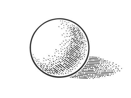 Ball sphere geometric shape sketch engraving vector illustration. T-shirt apparel print design. Scratch board imitation. Black and white hand drawn image.のイラスト素材