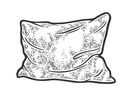 rumpled pillow cushion sketch engraving vector illustration. T-shirt apparel print design. Scratch board imitation. Black and white hand drawn image.のイラスト素材