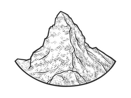 Matterhorn mountain of the Alps sketch engraving vector illustration. T-shirt apparel print design. Scratch board imitation. Black and white hand drawn image.のイラスト素材