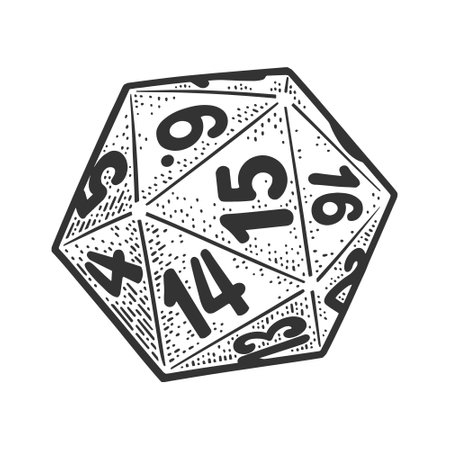 16 hexadecimal faced sided dice hexadecimal line art sketch engraving vector illustration. T-shirt apparel print design. Scratch board imitation. Black and white hand drawn image.のイラスト素材