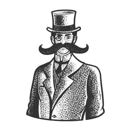 gentleman with a giant mustache line art sketch engraving vector illustration. T-shirt apparel print design. Scratch board imitation. Black and white hand drawn image.のイラスト素材
