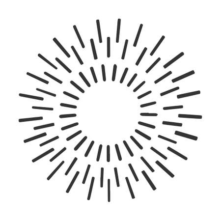 Sunbeam sun rays line art sketch engraving vector illustration. T-shirt apparel print design. Scratch board imitation. Black and white hand drawn image.のイラスト素材