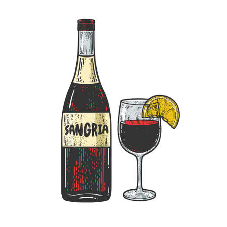 Sangria Alcoholic drink liquor color sketch engraving vector illustration. T-shirt apparel print design. Scratch board imitation. Black and white hand drawn image.のイラスト素材