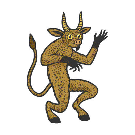 Heck chort myth creature color sketch engraving vector illustration. T-shirt apparel print design. Scratch board imitation. Black and white hand drawn image.のイラスト素材