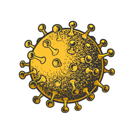 coronavirus color sketch engraving vector illustration. T-shirt apparel print design. Scratch board imitation. Black and white hand drawn image.のイラスト素材