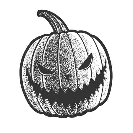 Jack o lantern Halloween pumpkin sketch engraving vector illustration. T-shirt apparel print design. Scratch board imitation. Black and white hand drawn image.のイラスト素材