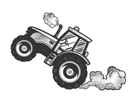 racing tractor sketch engraving vector illustration. T-shirt apparel print design. Scratch board imitation. Black and white hand drawn image.のイラスト素材