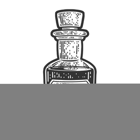 opium potion in small bottle sketch engraving vector illustration. T-shirt apparel print design. Scratch board imitation. Black and white hand drawn image.のイラスト素材