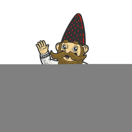 Dwarf gnome fairytale character color sketch engraving vector illustration. T-shirt apparel print design. Scratch board imitation. Black and white hand drawn image.のイラスト素材