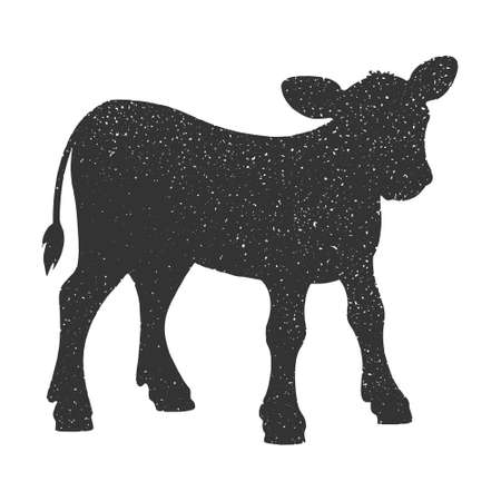 calf black silhouette sketch engraving vector illustration. T-shirt apparel print design. Scratch board imitation. Black and white hand drawn image.のイラスト素材