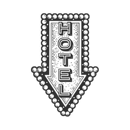 Hotel arrow pointer sketch engraving vector illustration. T-shirt apparel print design. Scratch board imitation. Black and white hand drawn image.のイラスト素材
