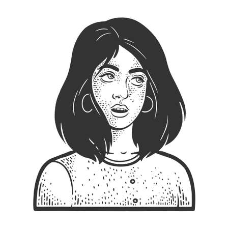Eye Roll girl sketch engraving vector illustration. T-shirt apparel print design. Scratch board imitation. Black and white hand drawn image.のイラスト素材
