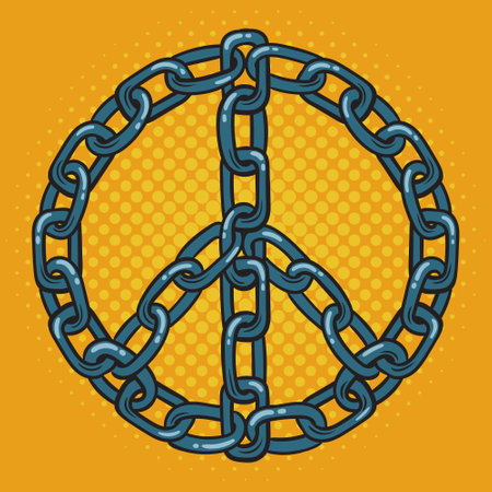 Peace symbol made of common metal short link chain pop art retro vector illustration. Comic book style imitation.のイラスト素材