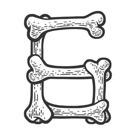 number figure 6 made of bones sketch engraving vector illustration. Bones font. T-shirt sticker apparel print design. Scratch board imitation. Black and white hand drawn image.のイラスト素材