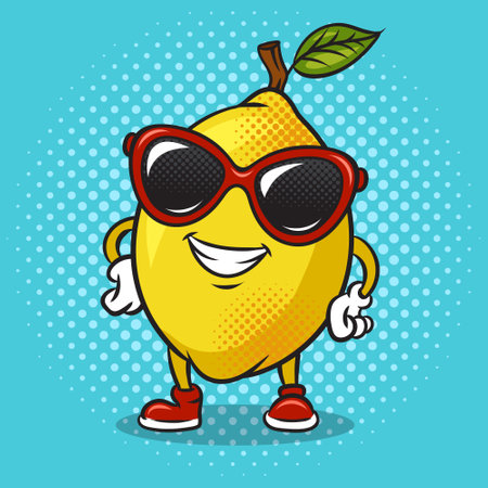 Cartoon lemon in sunglasses pop art retro vector illustration. Comic book style imitation.のイラスト素材