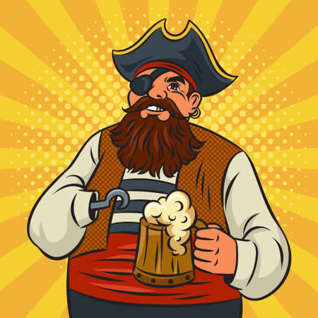 Fat pirate with mug of beer pop art retro vector illustration. Comic book style imitation.のイラスト素材