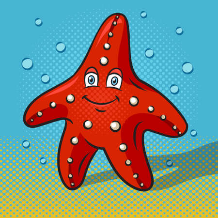 cartoon starfish pop art retro vector illustration. Comic book style imitation.のイラスト素材