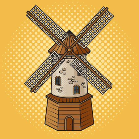windmill pop art retro vector illustration. Comic book style imitation.のイラスト素材