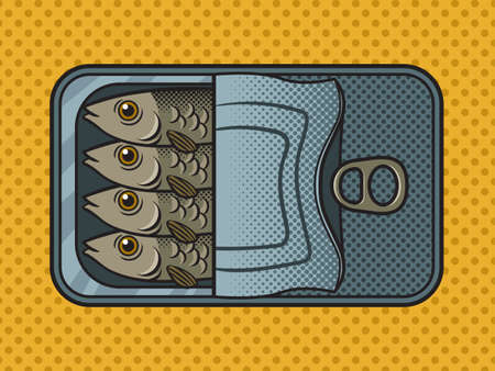 canned fish pop art retro vector illustration. Comic book style imitation.のイラスト素材