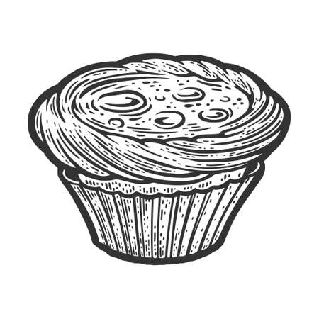 Pastel de nata traditional dessert portuguese egg custard tart pastry sketch engraving vector illustration. T-shirt apparel print design. Scratch board imitation. Black and white hand drawn image.のイラスト素材
