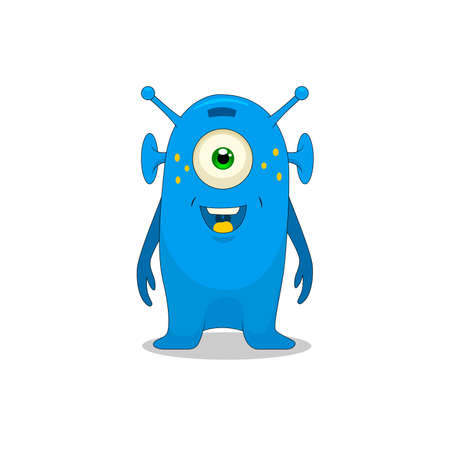 cartoon funny childish blue alien raster illustration. Raster illustrationの写真素材